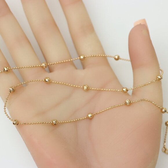 "Beaded Ball Chain Rose Gold Necklace, XPNL0184 - Picture 3 of 13